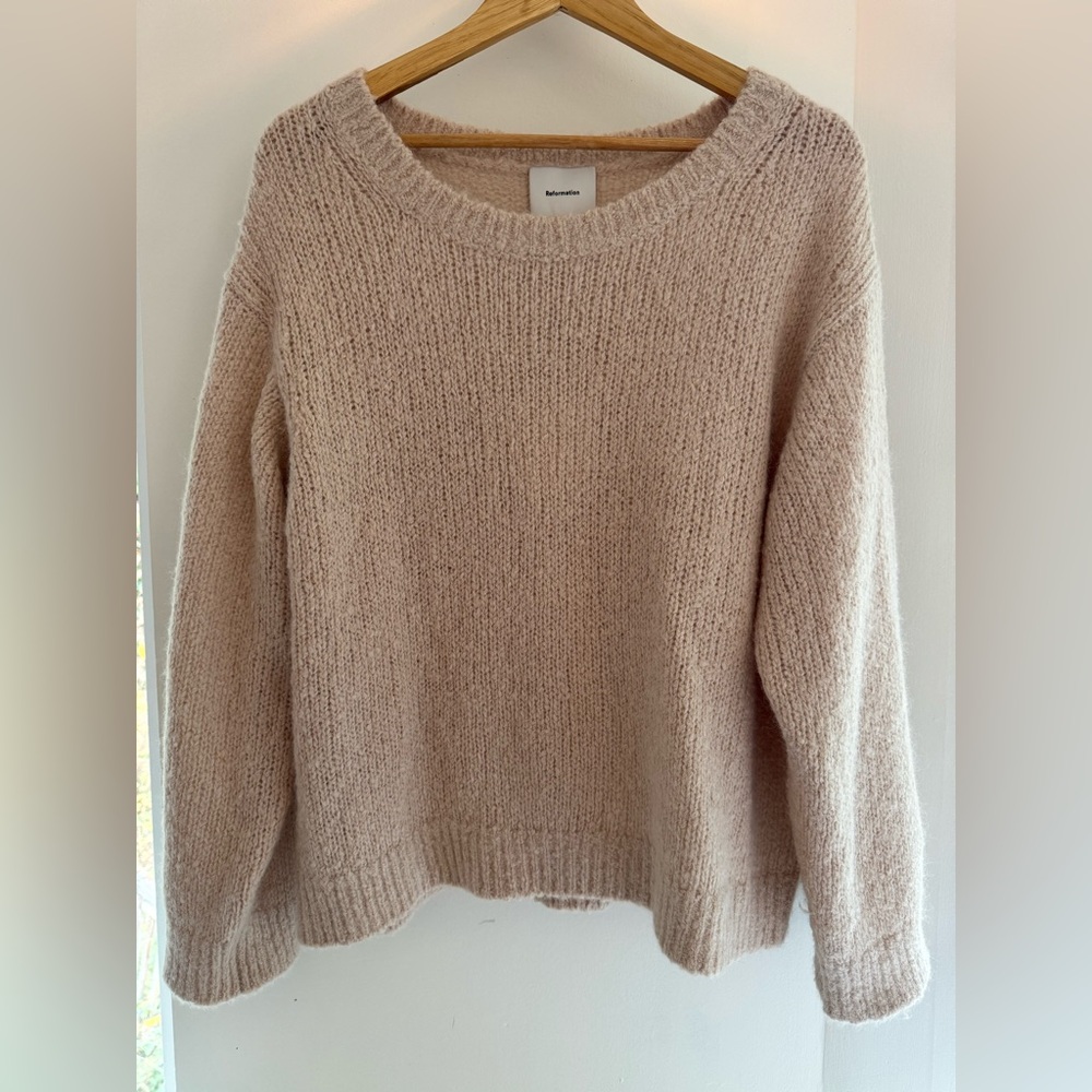 Reformation Cici Oversized Crew Sweater Natural - Size S - Picture 2 of 15